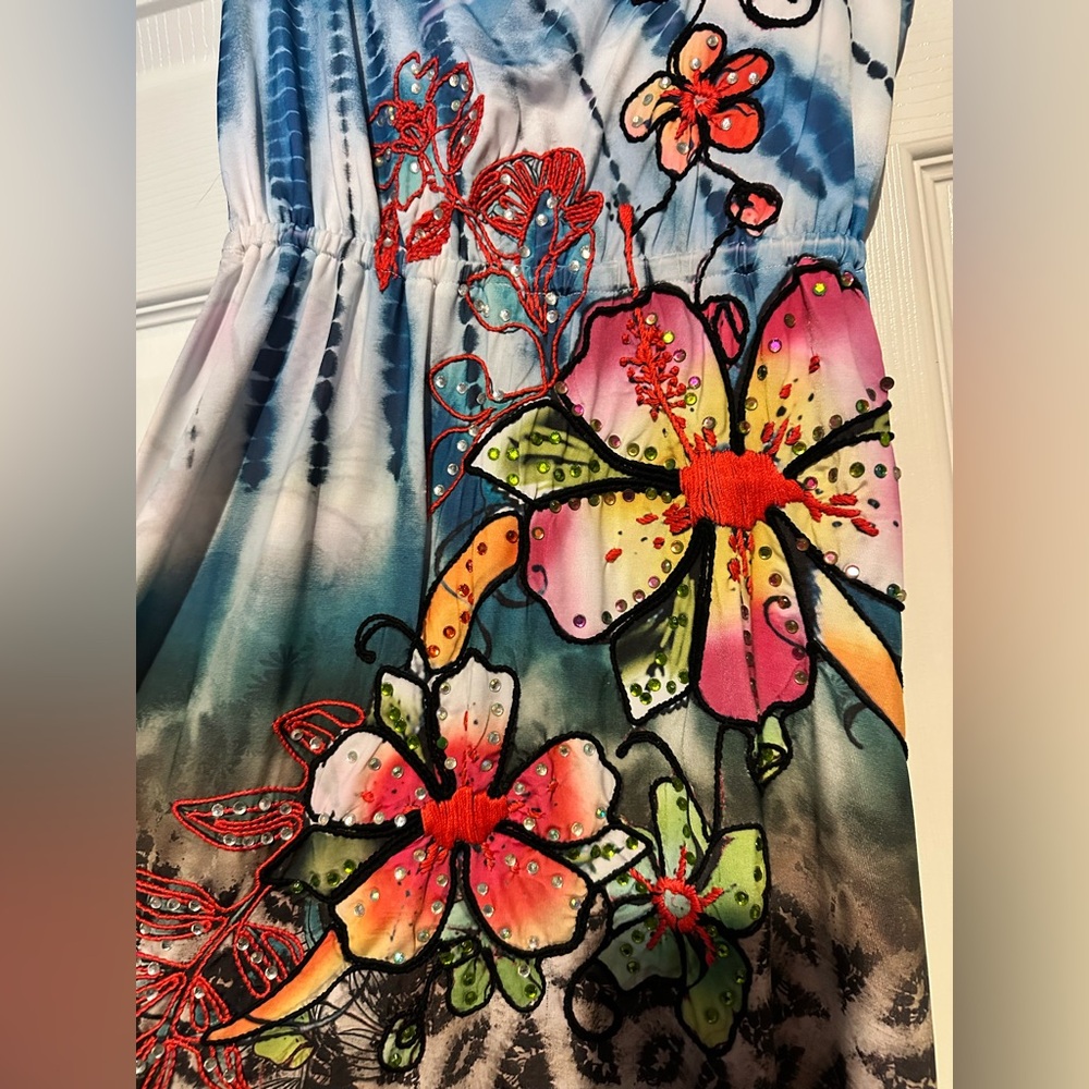 Spy Zone Exchange XS Blue floral beach tank Floral Sleeveless Dress Multicolor - Picture 3 of 8